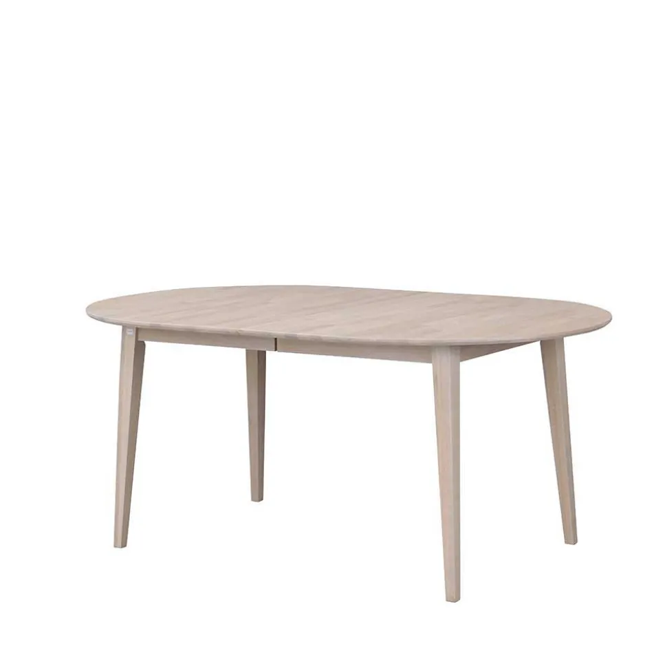 Ovaler Esstisch Eiche White Wash & 4 Stühle Pessoa mit Webstoff Grau (fünfteilig)