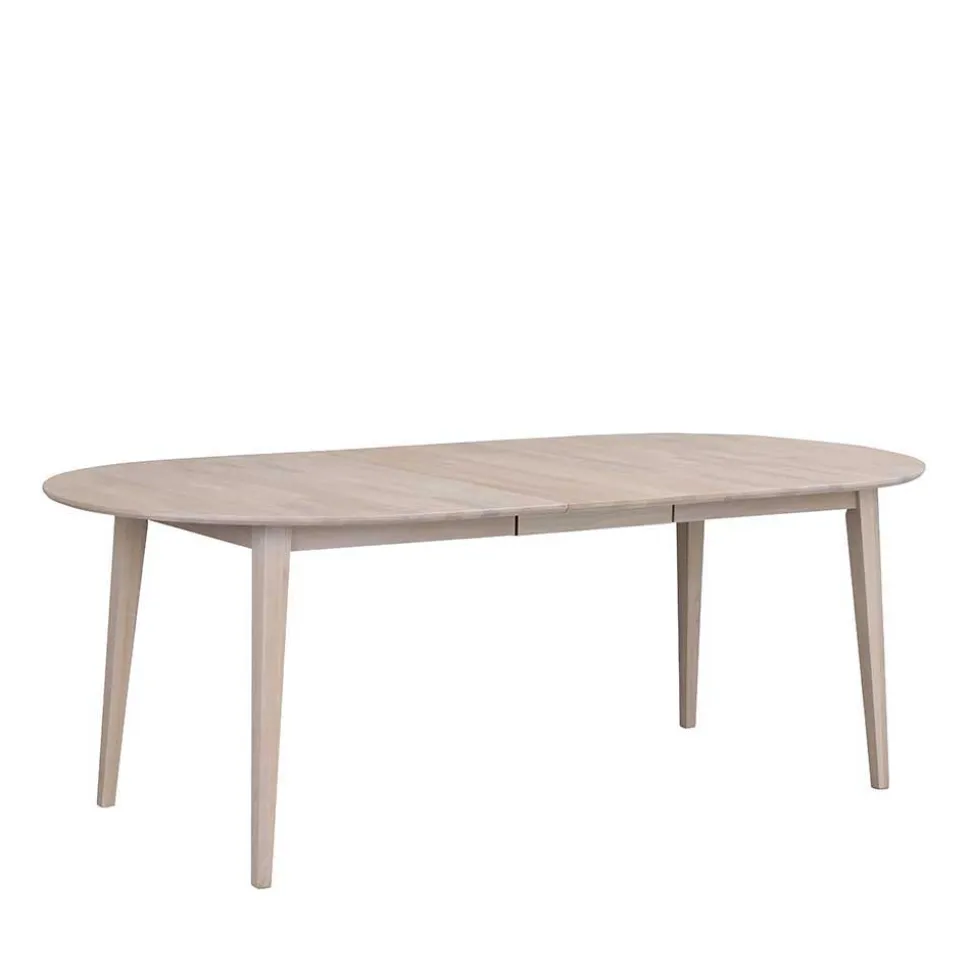 Ovaler Esstisch Eiche White Wash & 4 Stühle Pessoa mit Webstoff Grau (fünfteilig)