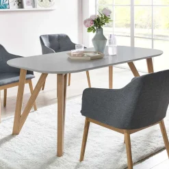 Ovaler Esszimmer Esstisch in Grau & Eichefarben - Mevyda