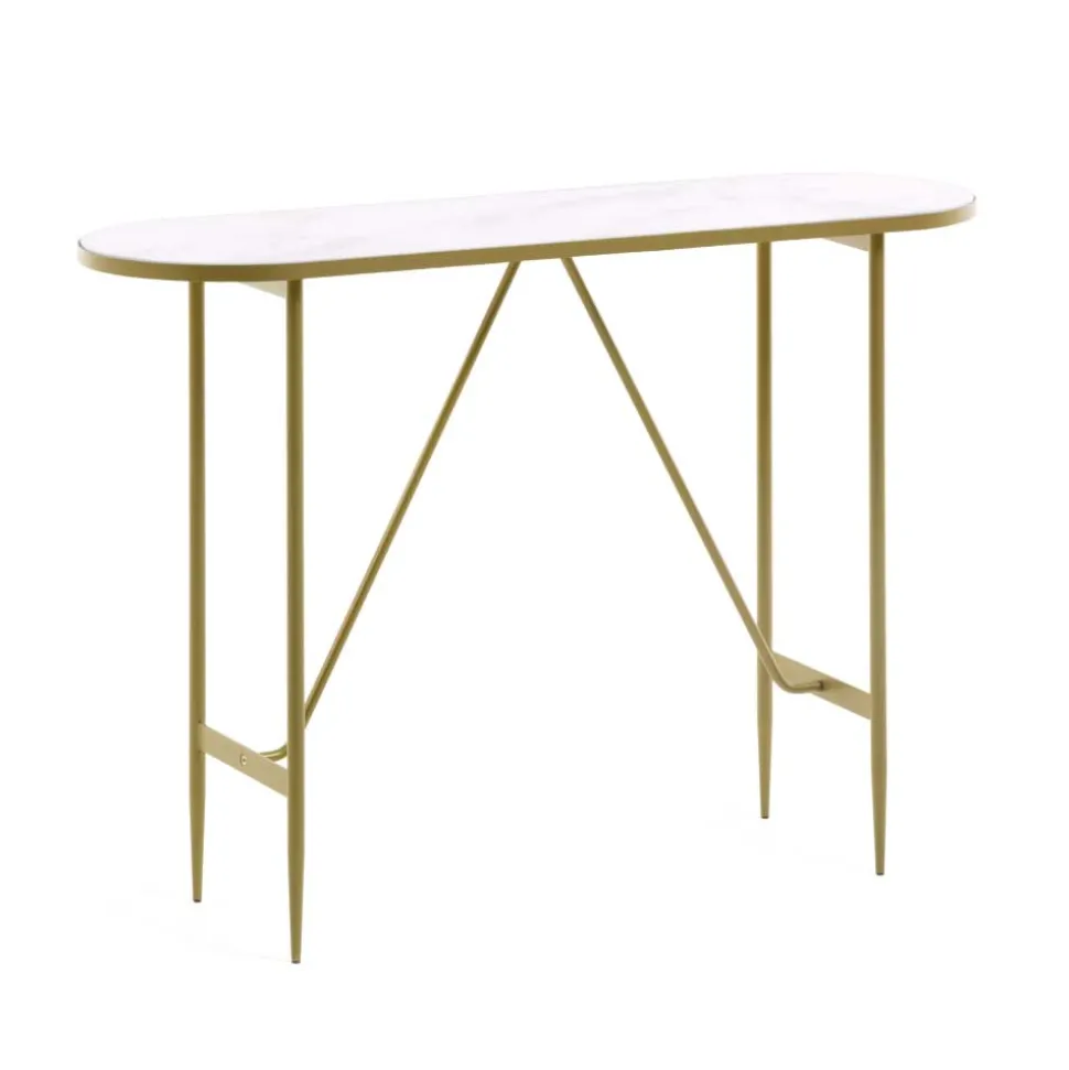 Ovaler Konsolentisch mit Glas Marmoroptik - Bremona