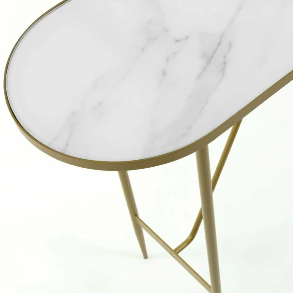 Ovaler Konsolentisch mit Glas Marmoroptik - Bremona