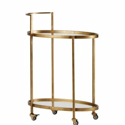 Ovaler Serviertisch Burina auf Rollen in Messing mit Glas