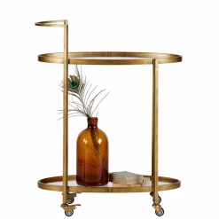 Ovaler Serviertisch Burina auf Rollen in Messing mit Glas
