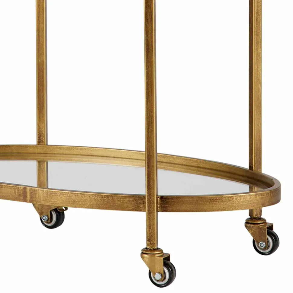 Ovaler Serviertisch Burina auf Rollen in Messing mit Glas