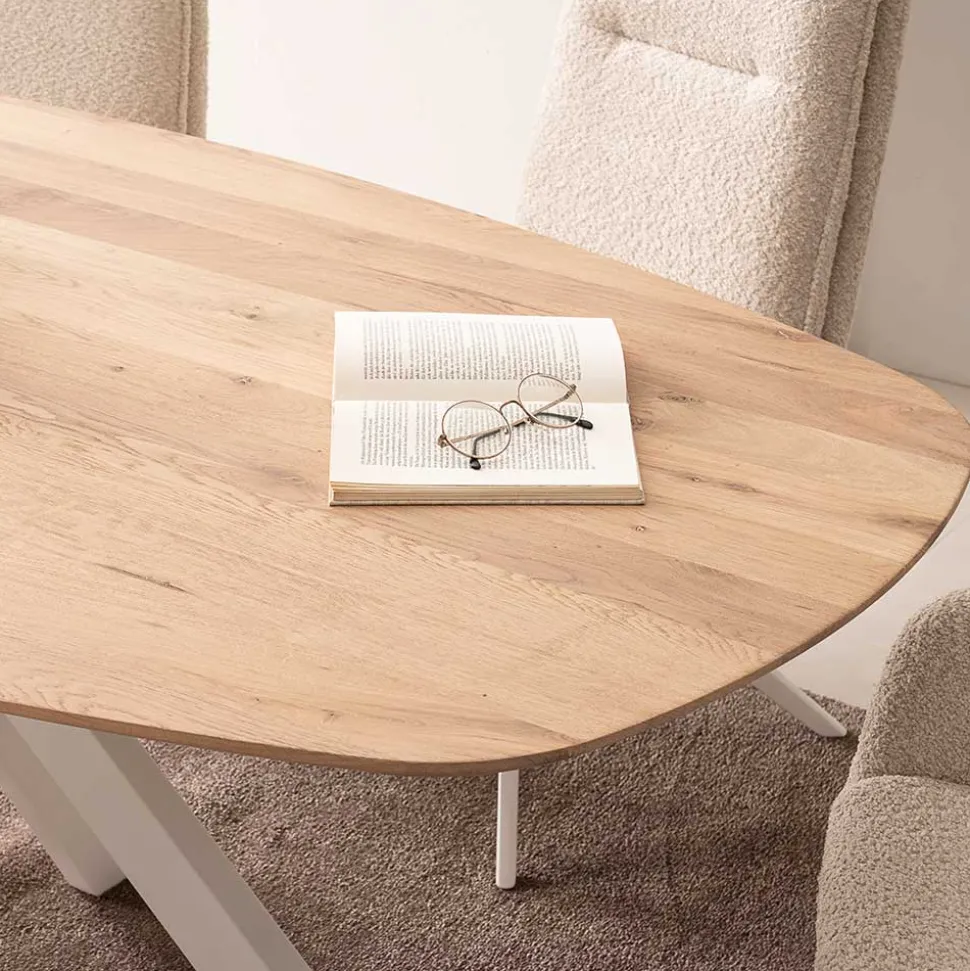 Ovaler Wildeiche-Tisch mit weißem Spidergestell - French