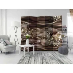 Paravent Design Raumteiler in Braun & Gold - Nasco