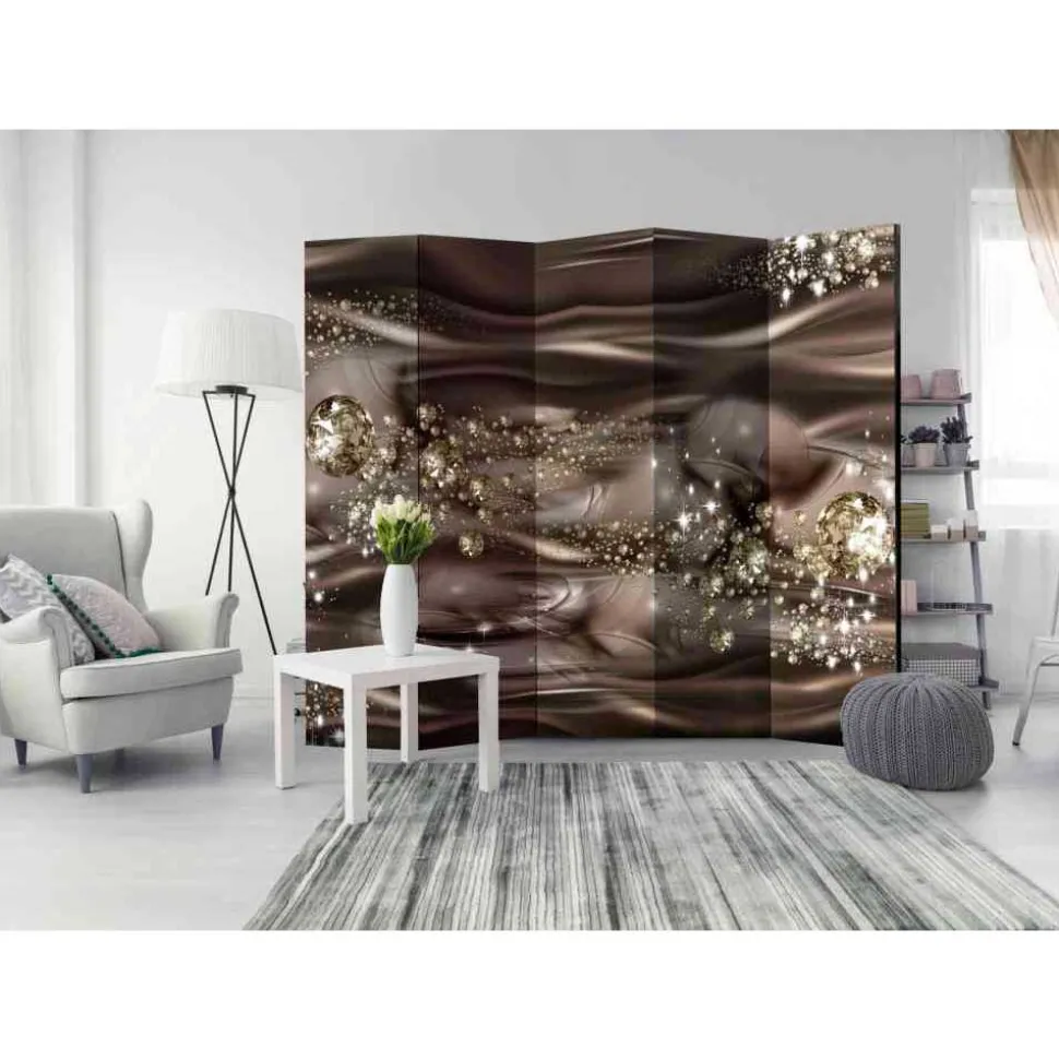 Paravent Design Raumteiler in Braun & Gold - Nasco