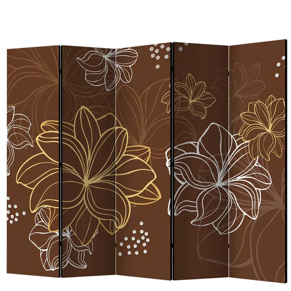 Paravent in Braun Weiß Gelb bedruckt - Sanni