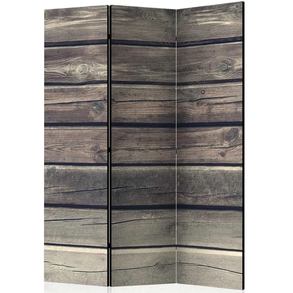 Paravent in Bretter Wand Optik - Cremo
