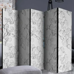 Paravent mit Blumen in Hellgrau Weiß - Tamba