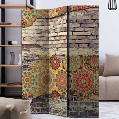 Paravent mit Druck Steinmauer & Mandalas - Basel