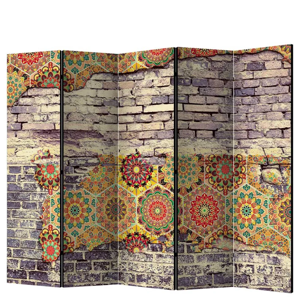 Paravent mit Druck Steinmauer & Mandalas - Basel