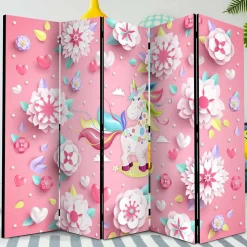 Paravent mit Einhorn Motiv in Rosa Bunt - Olenka