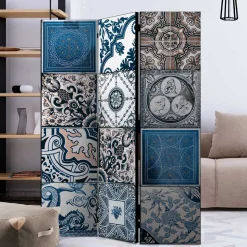 Paravent mit Kachel Design in Blau Grau - Baltra