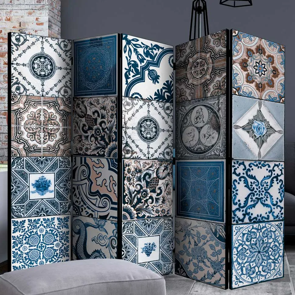 Paravent mit Kachel Design in Blau Grau - Baltra