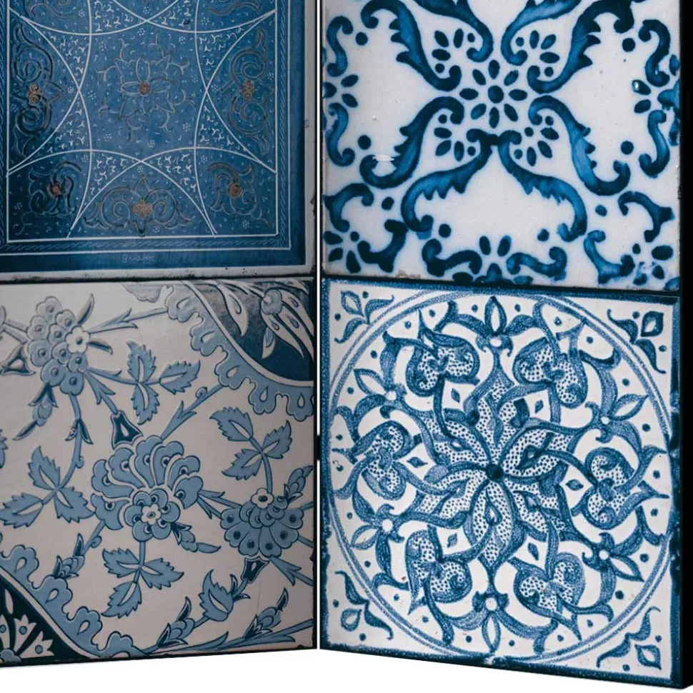 Paravent mit Kachel Design in Blau Grau - Baltra