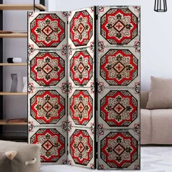 Paravent mit Kachelmuster in Rot Weiß Schwarz - Vibka