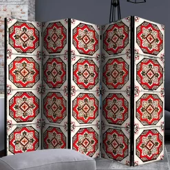 Paravent mit Kachelmuster in Rot Weiß Schwarz - Vibka