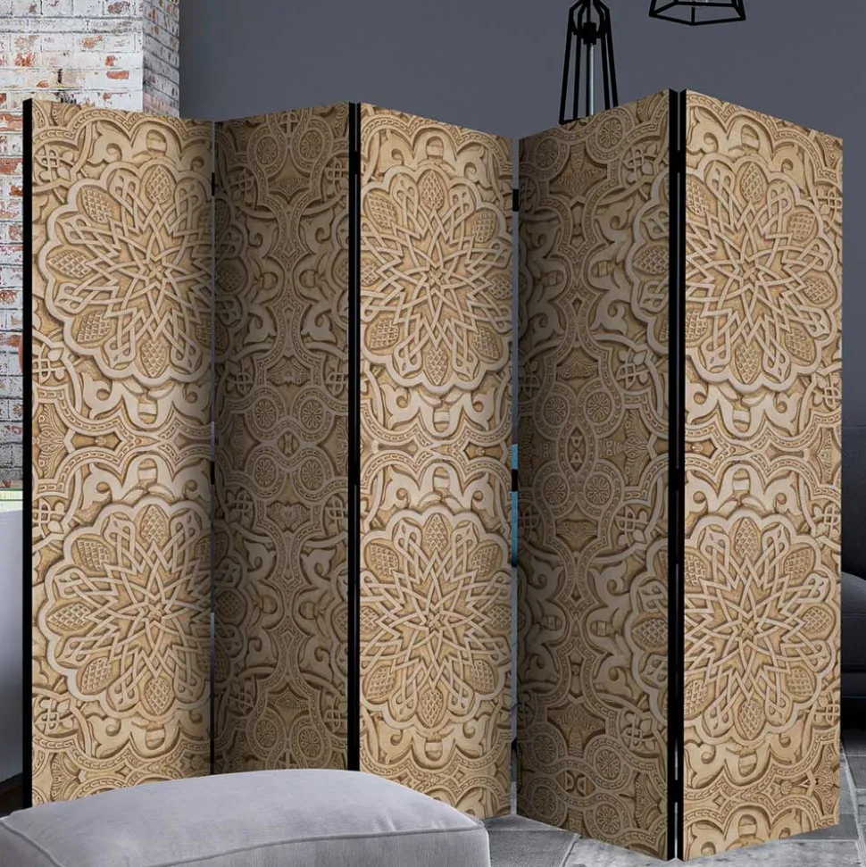 Paravent mit Ornament Muster in Beige - Ratrongo