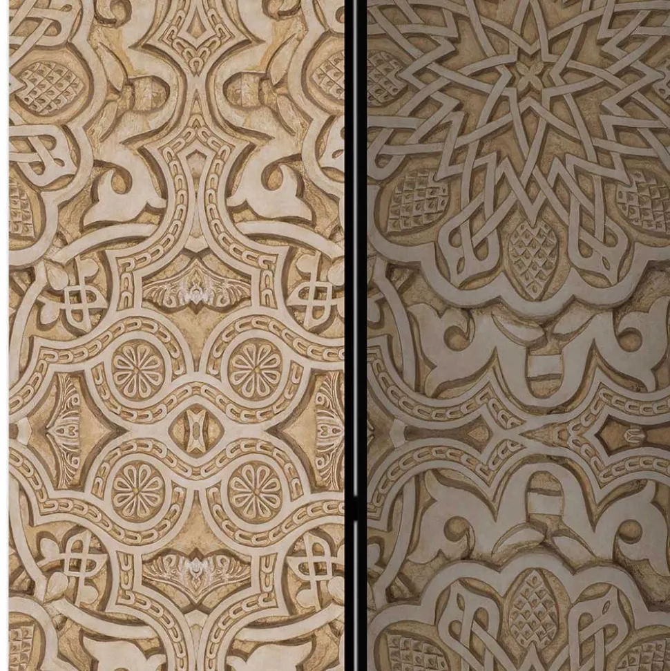 Paravent mit Ornament Muster in Beige - Ratrongo