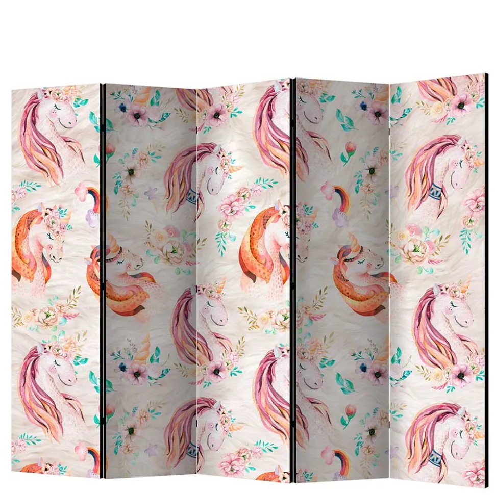 Pastellfarben Paravent mit Einhorn Köpfen Kunstmotiv - Manca