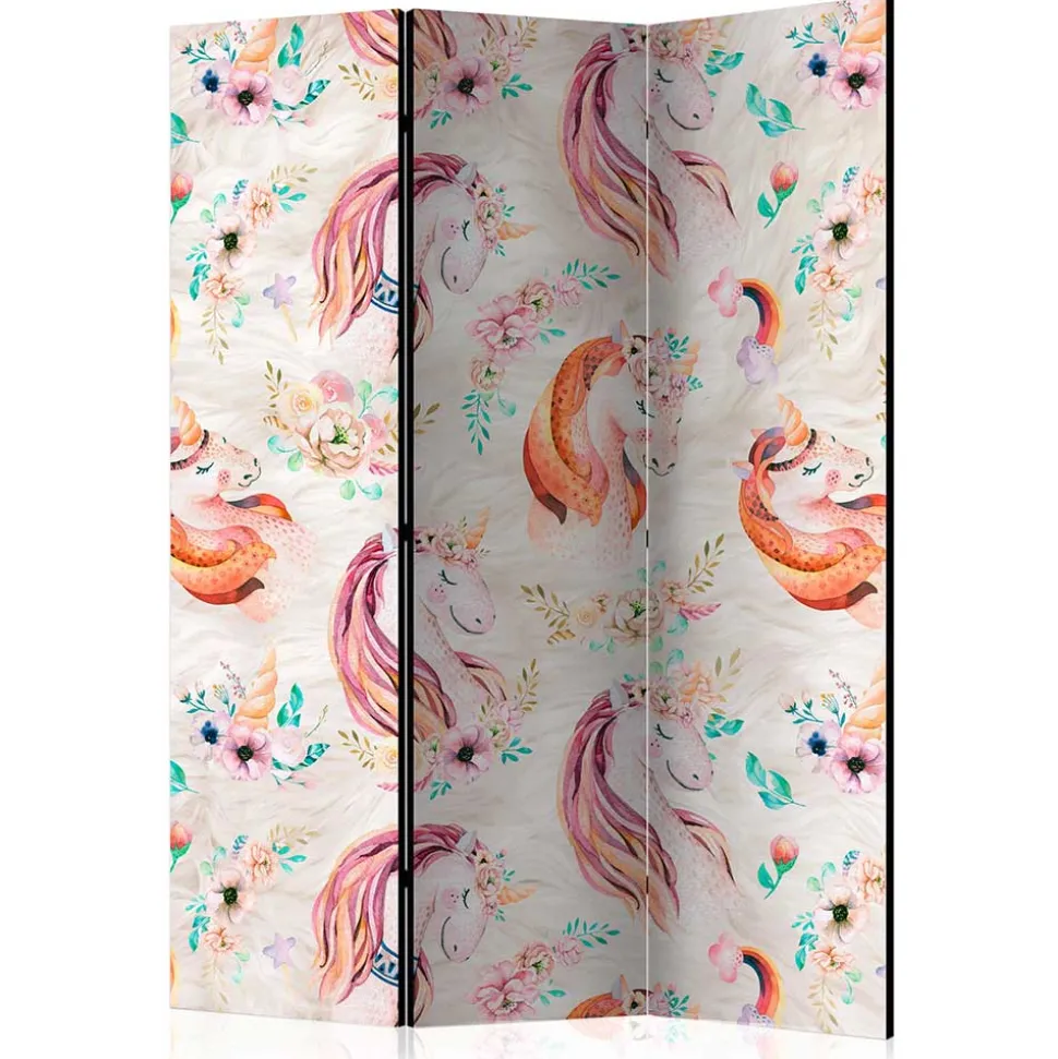 Pastellfarben Paravent mit Einhorn Köpfen Kunstmotiv - Manca