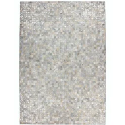 Patchwork-Teppich aus Fell in Hellgrau und Silber - Octna