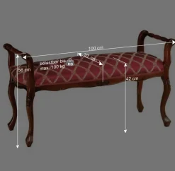 Polsterbank in Rot Gold Muster Magari mit Holz Nussbaumfarben