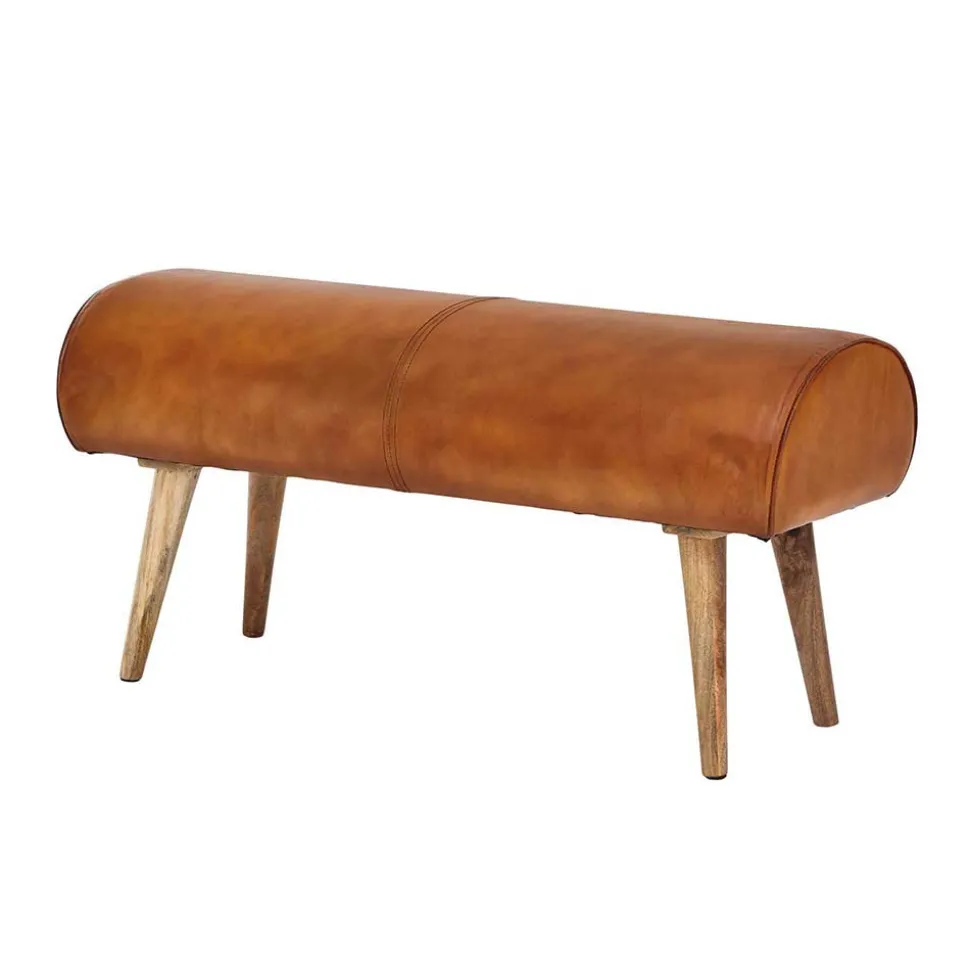 Polsterbank mit Ledersitz in Cognac Braun - Tonas