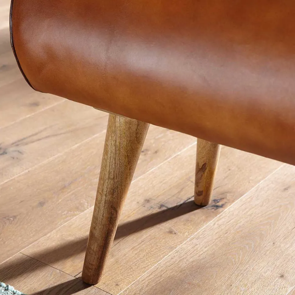 Polsterbank mit Ledersitz in Cognac Braun - Tonas