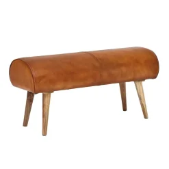 Polsterbank mit Ledersitz in Cognac Braun - Tonas