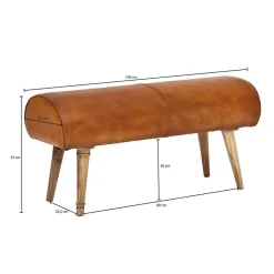 Polsterbank mit Ledersitz in Cognac Braun - Tonas