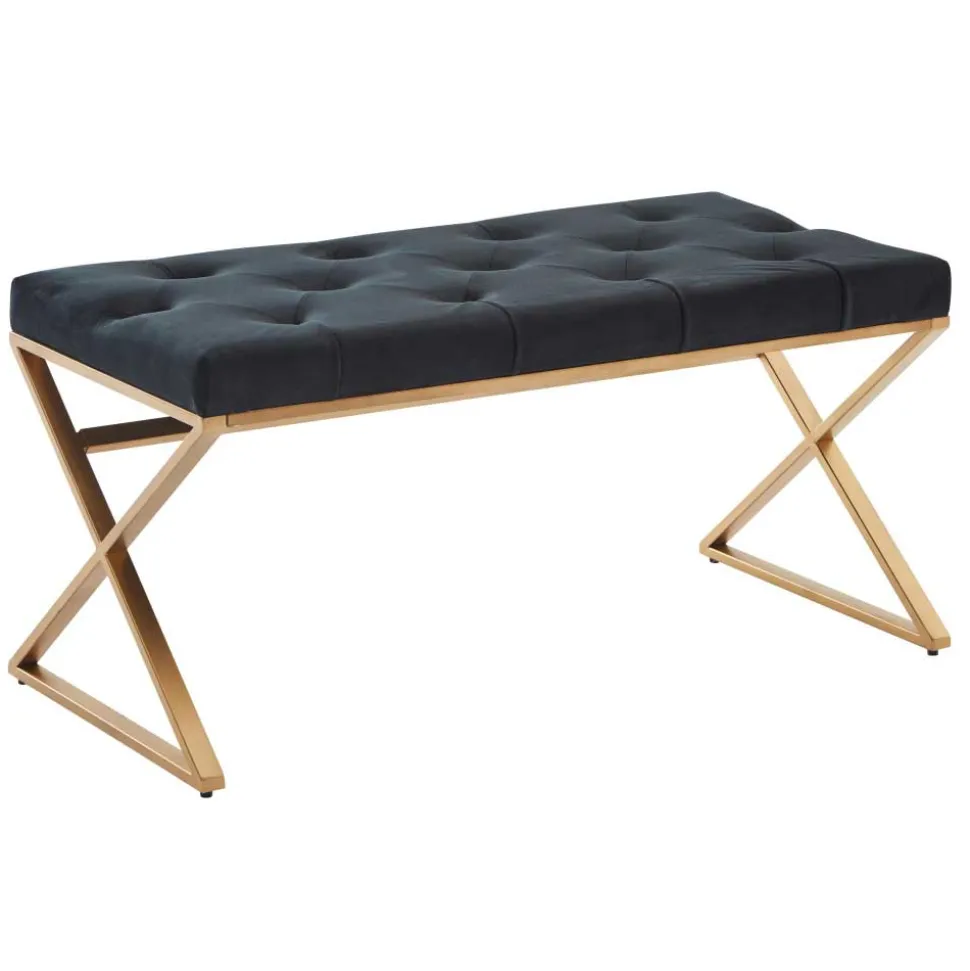 Polsterbank mit X-Füßen in Schwarz Samt - Felda