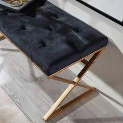 Polsterbank mit X-Füßen in Schwarz Samt - Felda