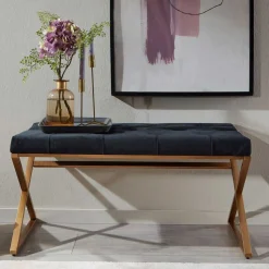 Polsterbank mit X-Füßen in Schwarz Samt - Felda