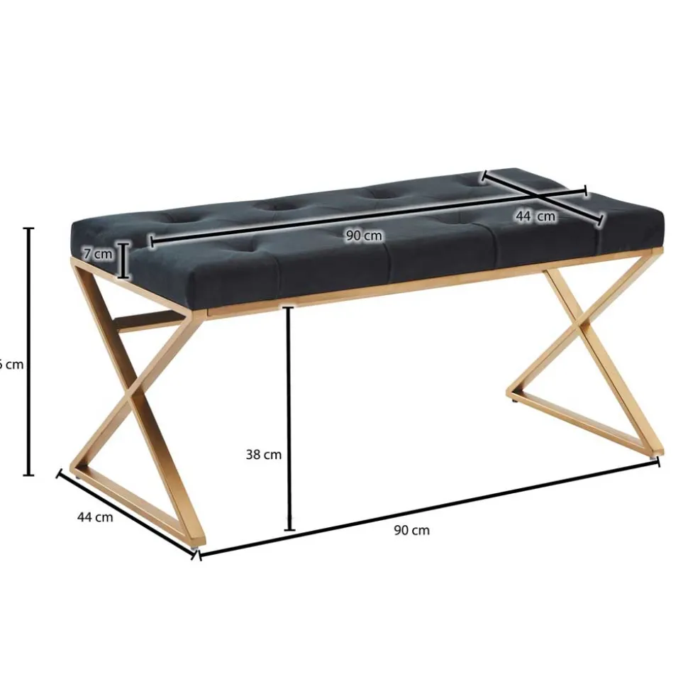 Polsterbank mit X-Füßen in Schwarz Samt - Felda