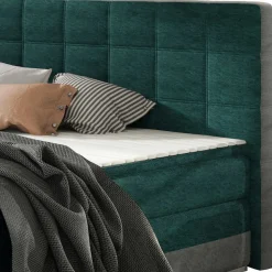 Polsterbett in Dunkelgrün und Grau - Susana