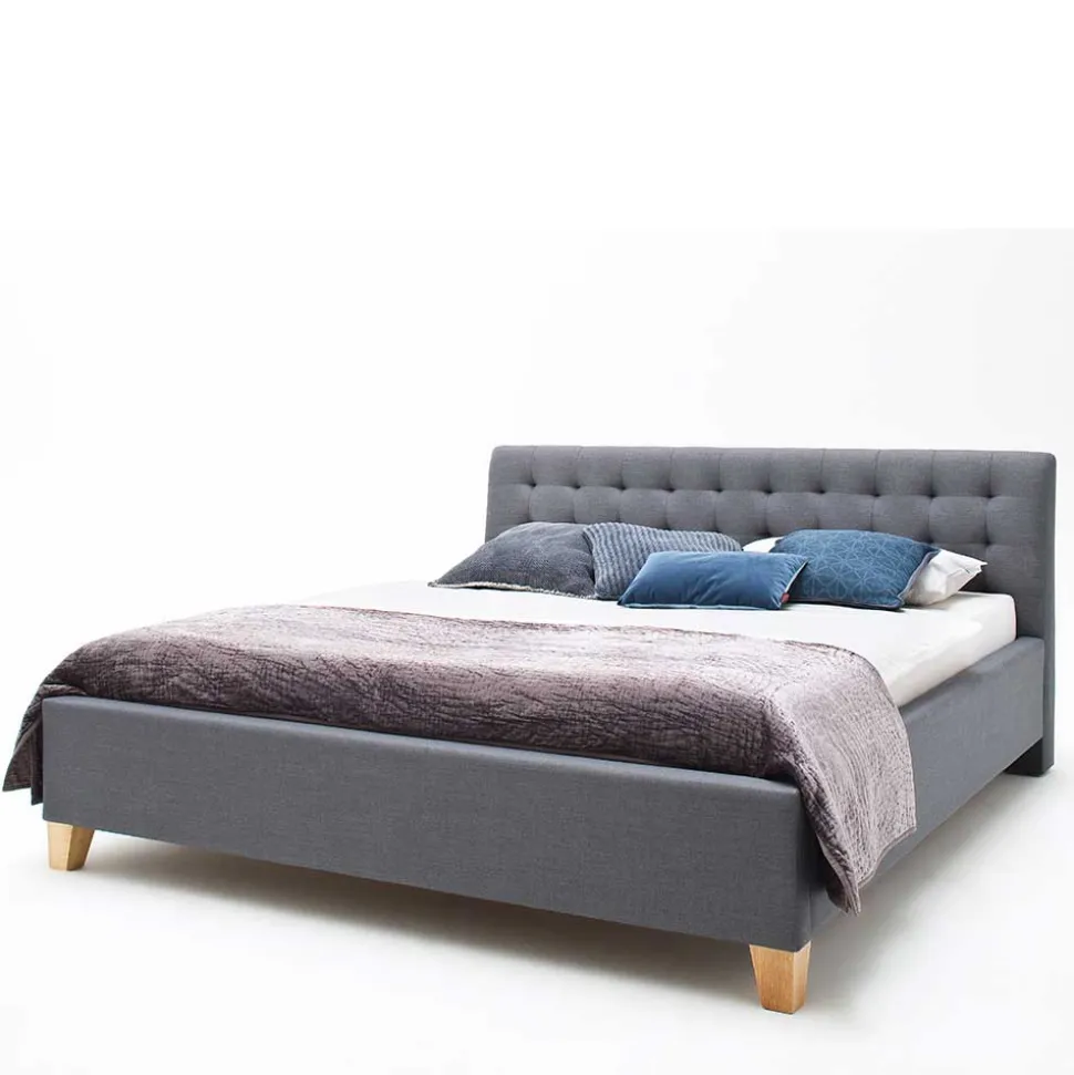 Polsterbett in Grau & Eiche - Saludio