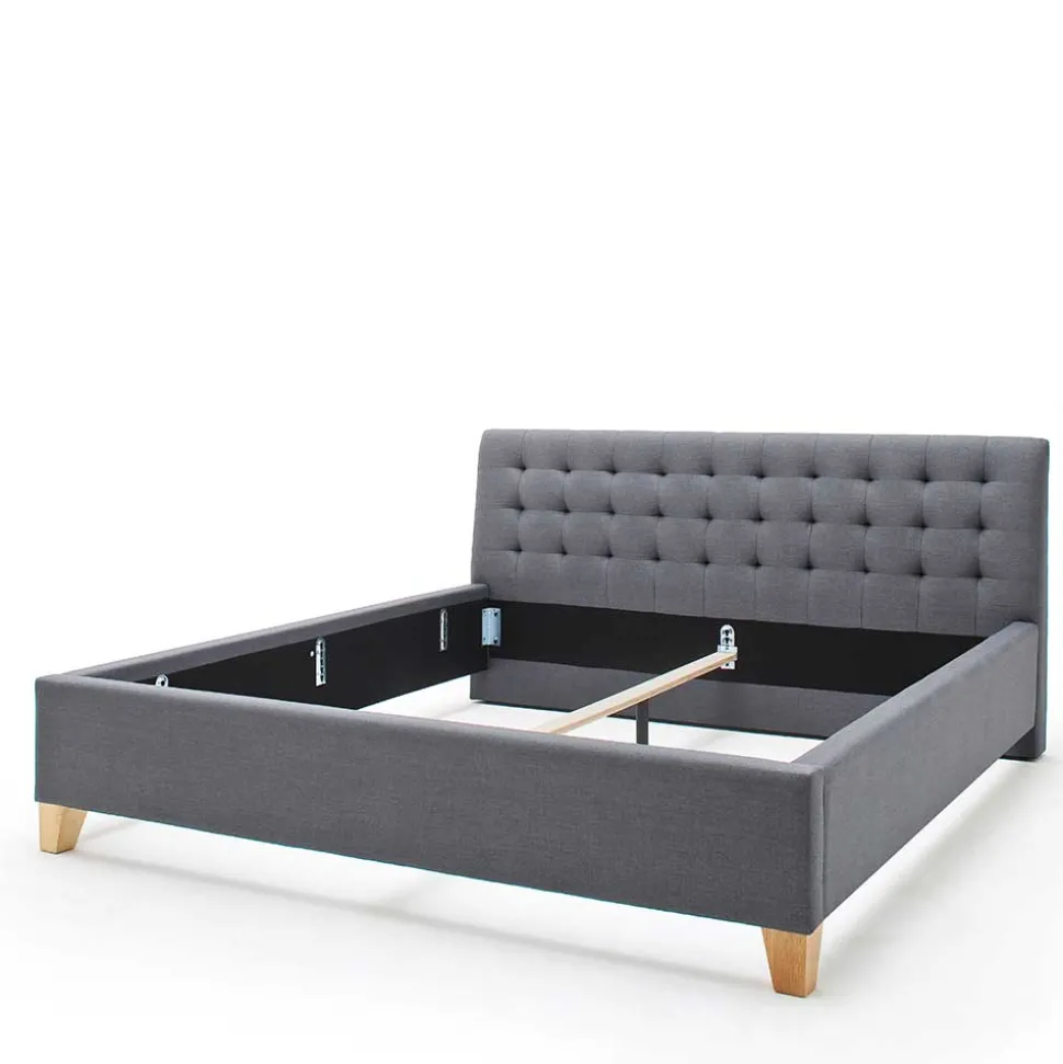 Polsterbett in Grau & Eiche - Saludio