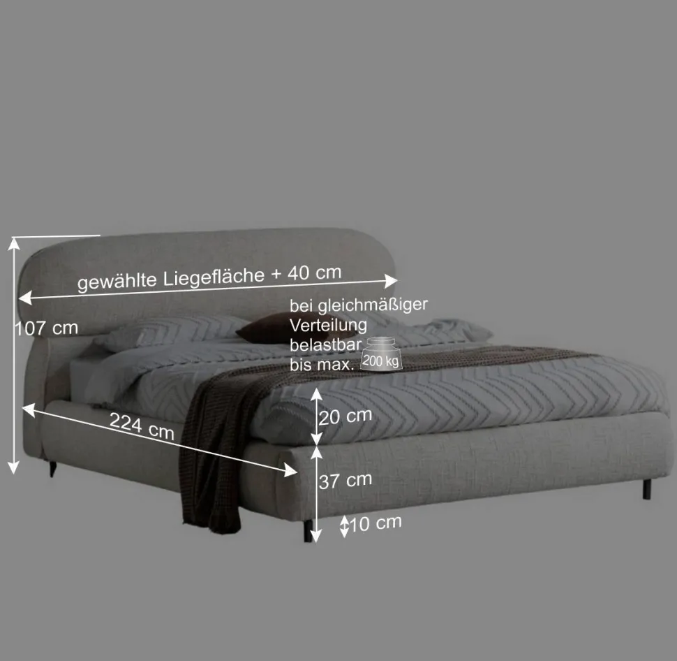 Polsterbett Komplettbett mit Taschenfederkernmatratze H3 - Flyma