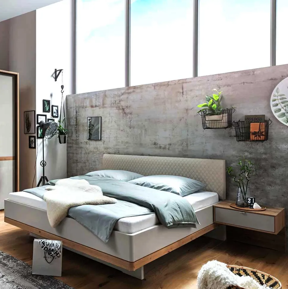 Polsterbett mit Hänge-Nachttischen - Crascanu (dreiteilig)