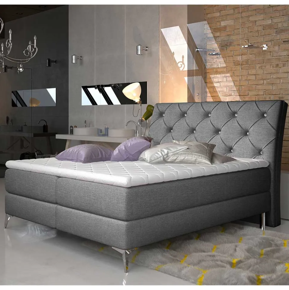 Polsterbett mit Stauraumboxen in Dunkelgrau - Horizonte