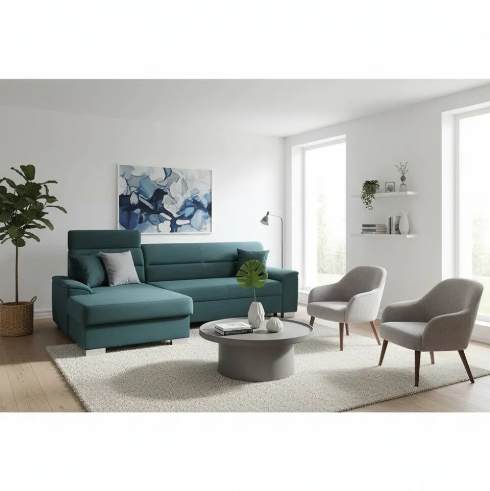 Polsterecke mit Bettfunktion in Petrol Blau - Orastie