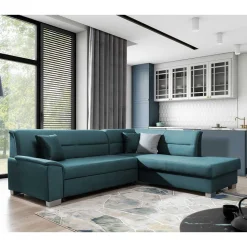 Polsterecke mit Bettfunktion in Petrol Blau - Orastie