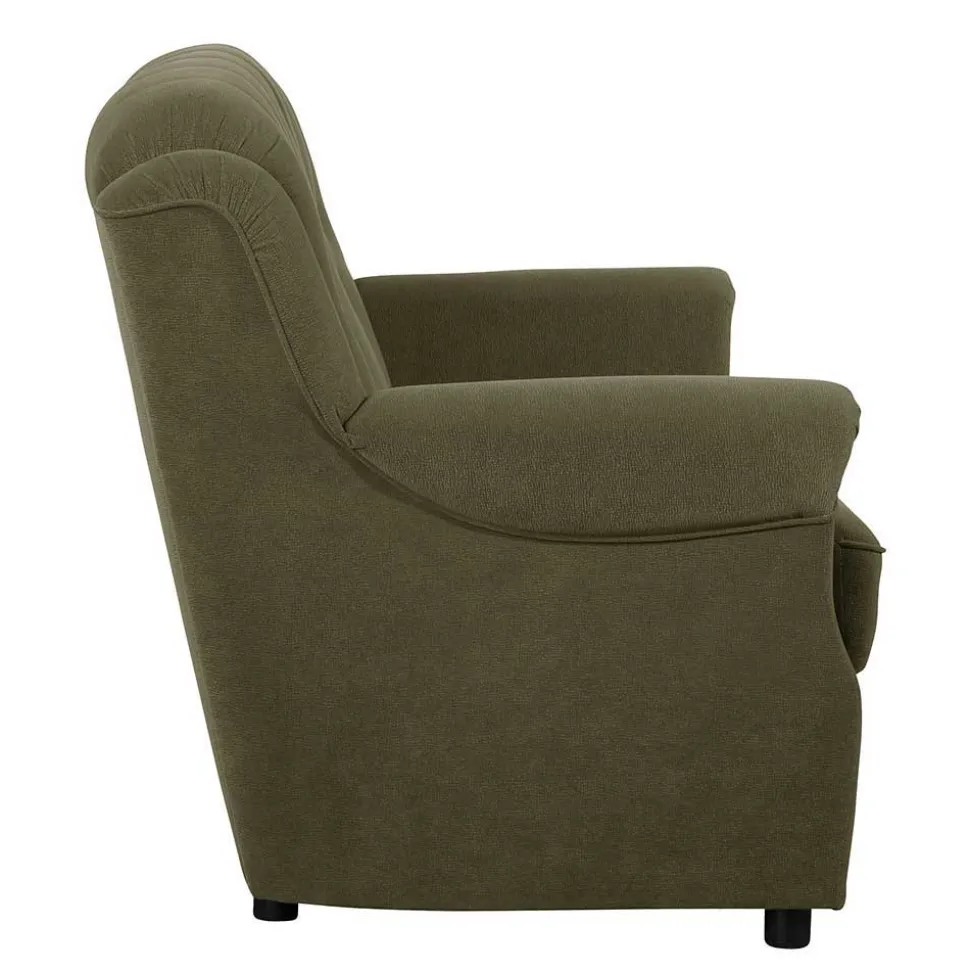 Polstergarnitur in Dunkelgrün Flockstoff - Ramira (dreiteilig)