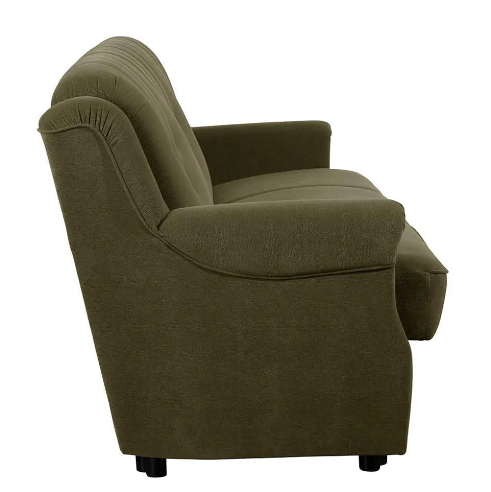 Polstergarnitur in Dunkelgrün Flockstoff - Ramira (dreiteilig)