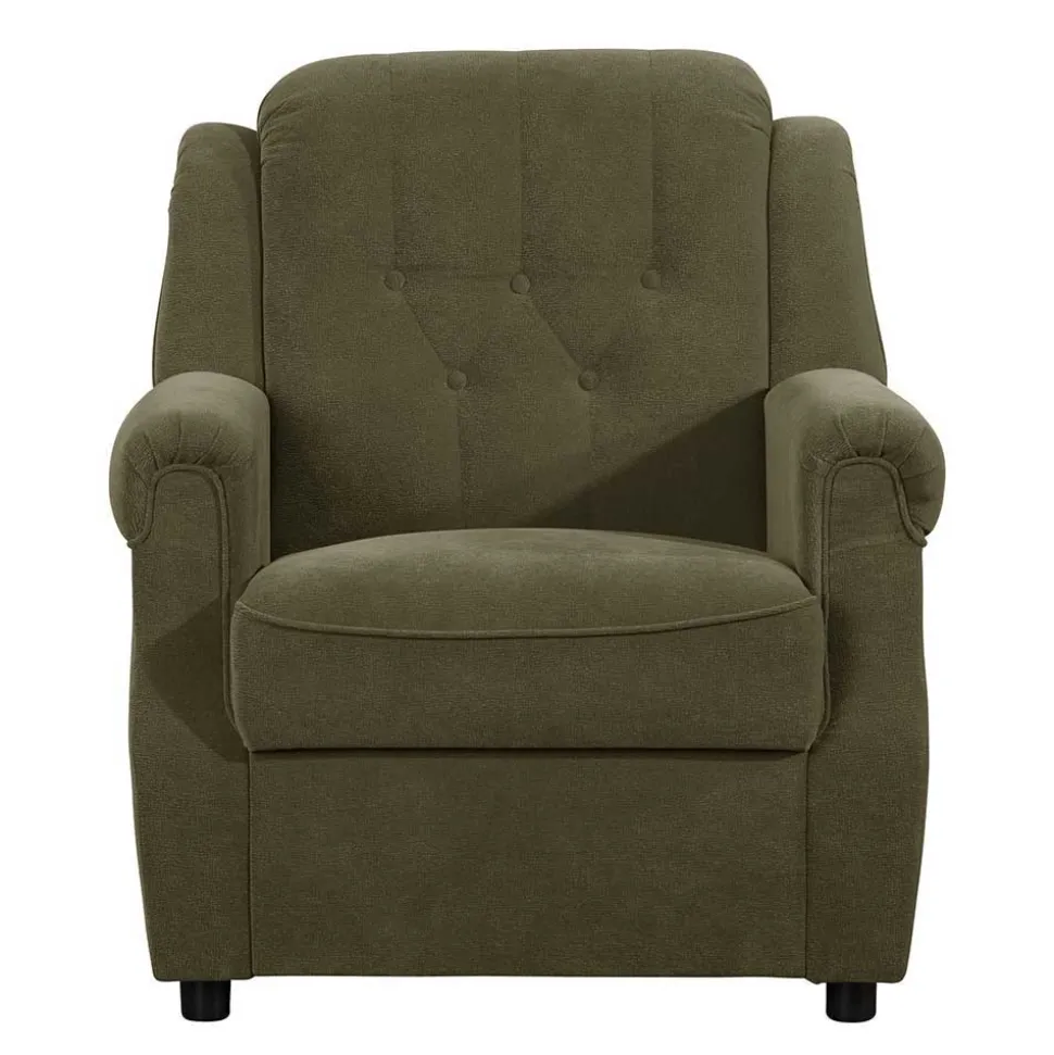 Polstergarnitur in Dunkelgrün Flockstoff - Ramira (dreiteilig)