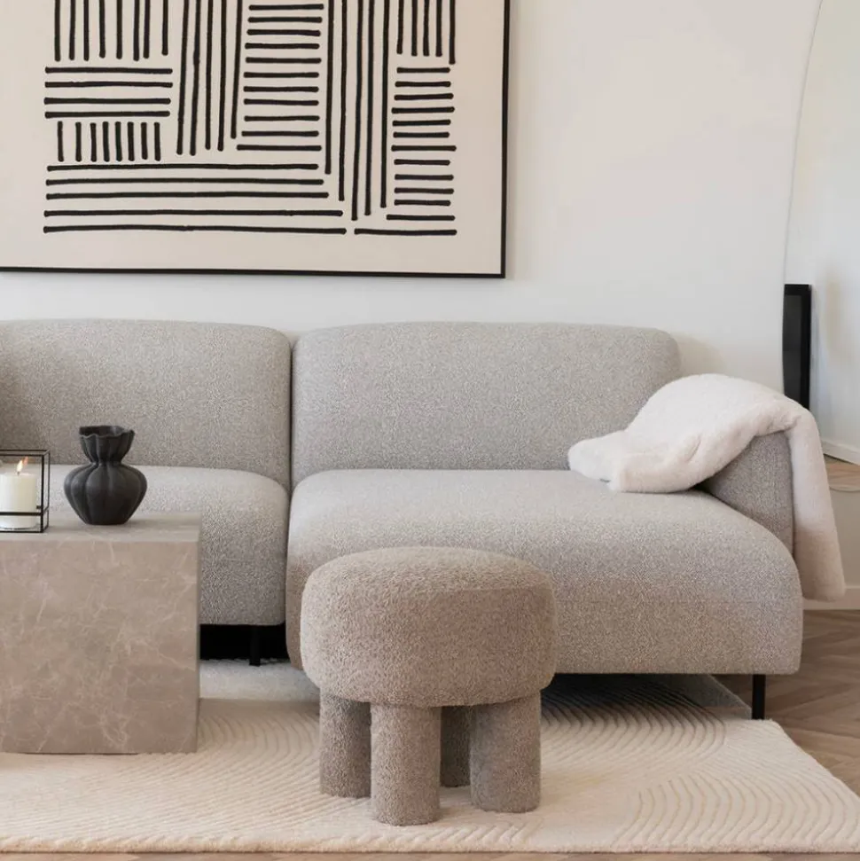 Polsterhocker in Hellgrau Boucle - Pandorra