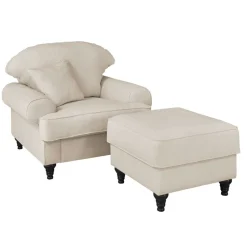 Polstersessel & Hocker in Beige - Merandes (zweiteilig)