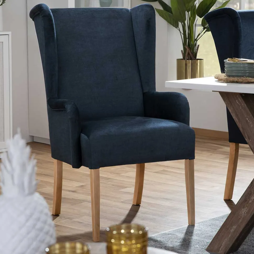 Polsterstuhl mit Ohren in Dunkelblau - Zilandra